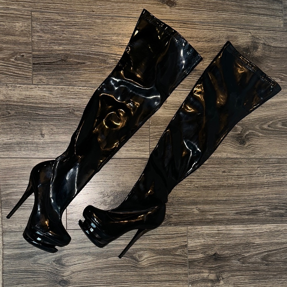 Pleaser Blondie 3000 Black Thigh Boots
